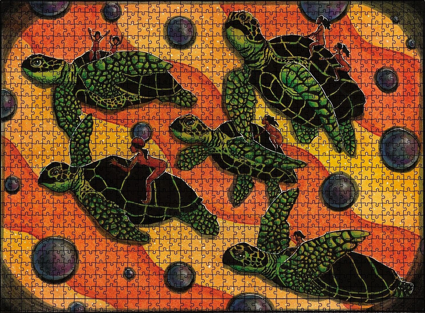 Kaplumbağa İnsan Figürü Puzzle Yapboz MDF Ahşap 1000 Parça 49 cm X 68 cm