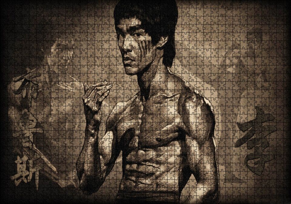 Bruce Lee Kungfu Teknikleri Puzzle Yapboz MDF Ahşap 1000 Parça 49 cm X 68 cm