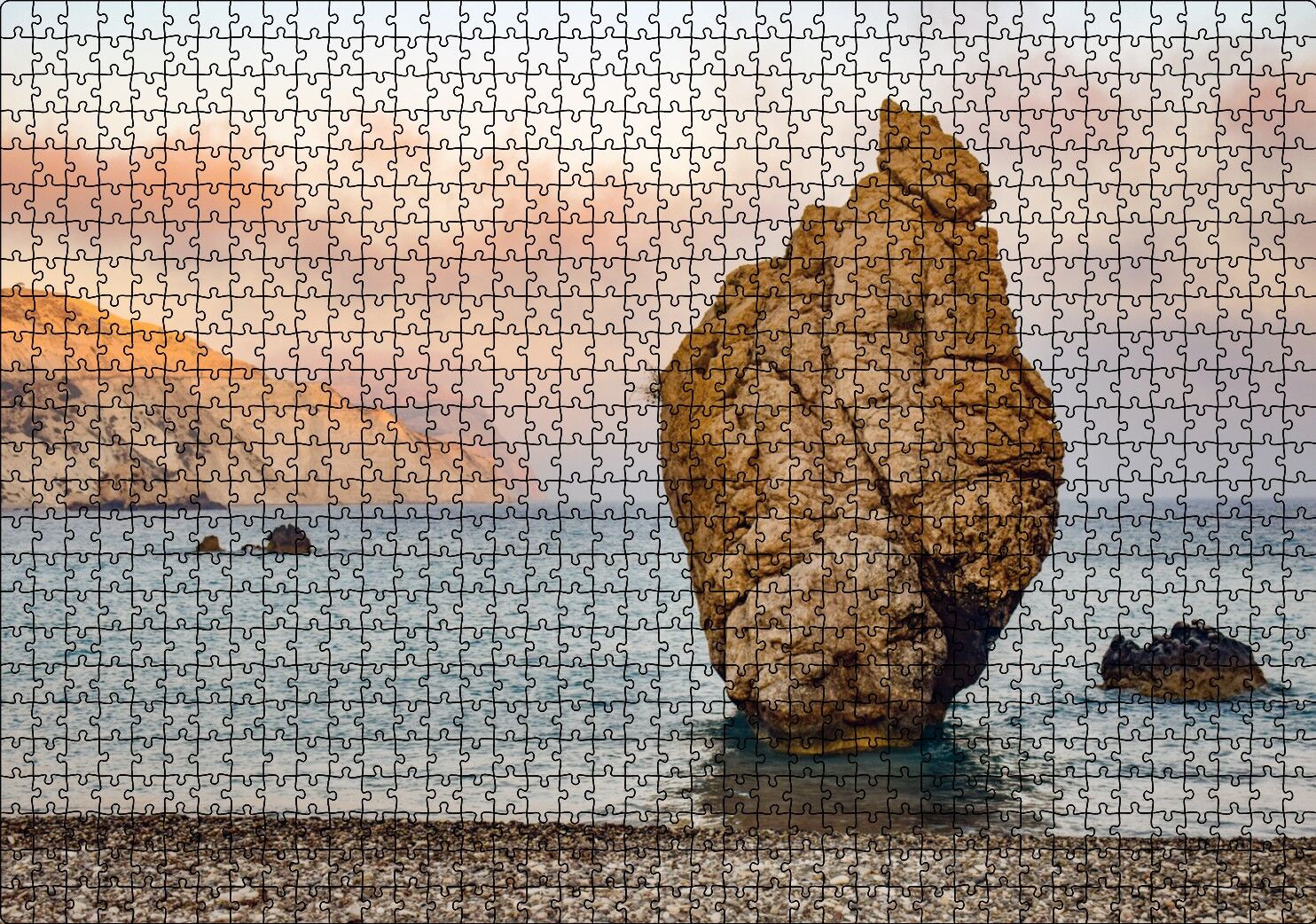 Gündoğumunda Issız Kumsal ve Yalnız Kaya Puzzle Yapboz MDF Ahşap 1000 Parça 49 cm X 68 cm