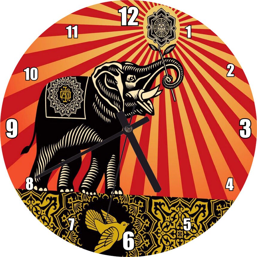 Fil, Kuş ve Tribal Desenler Mdf Ahşap Duvar Saati