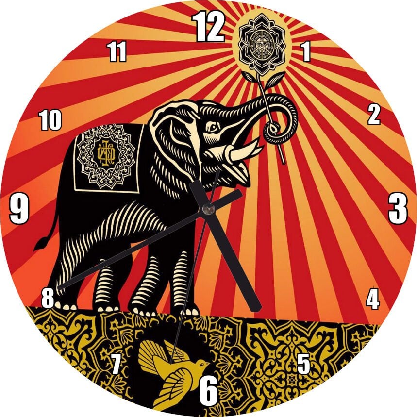 Fil, Kuş ve Tribal Desenler Mdf Ahşap Duvar Saati