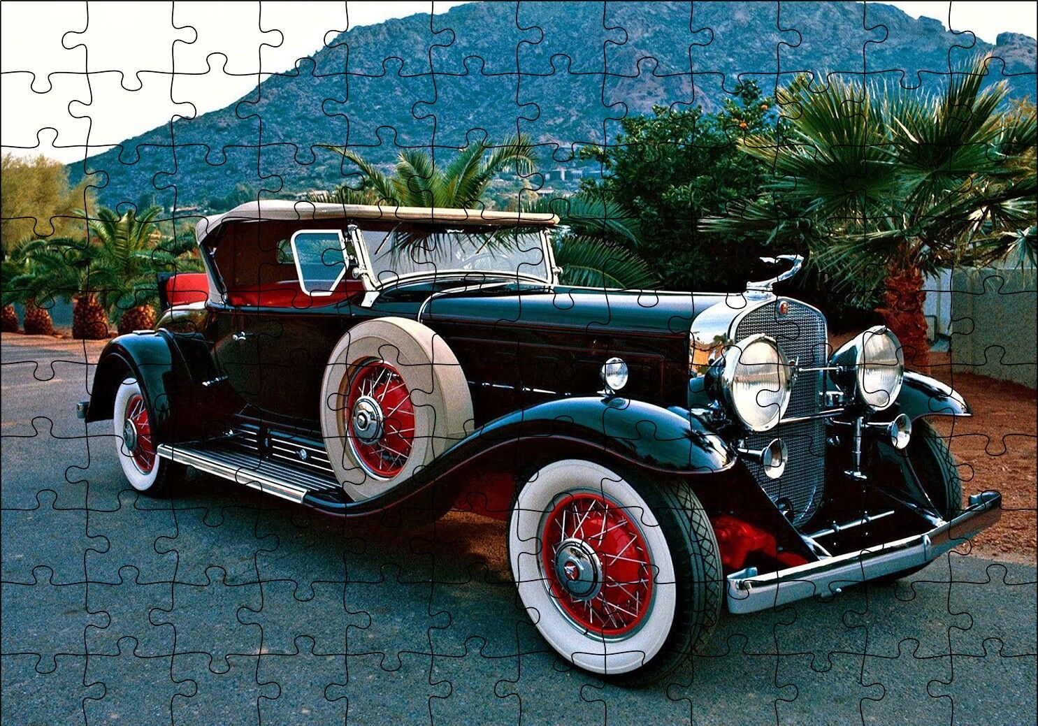 Siyah Cadillac Antika Araba Puzzle Yapboz MDF Ahşap 120 Parça 24 cm X 34 cm