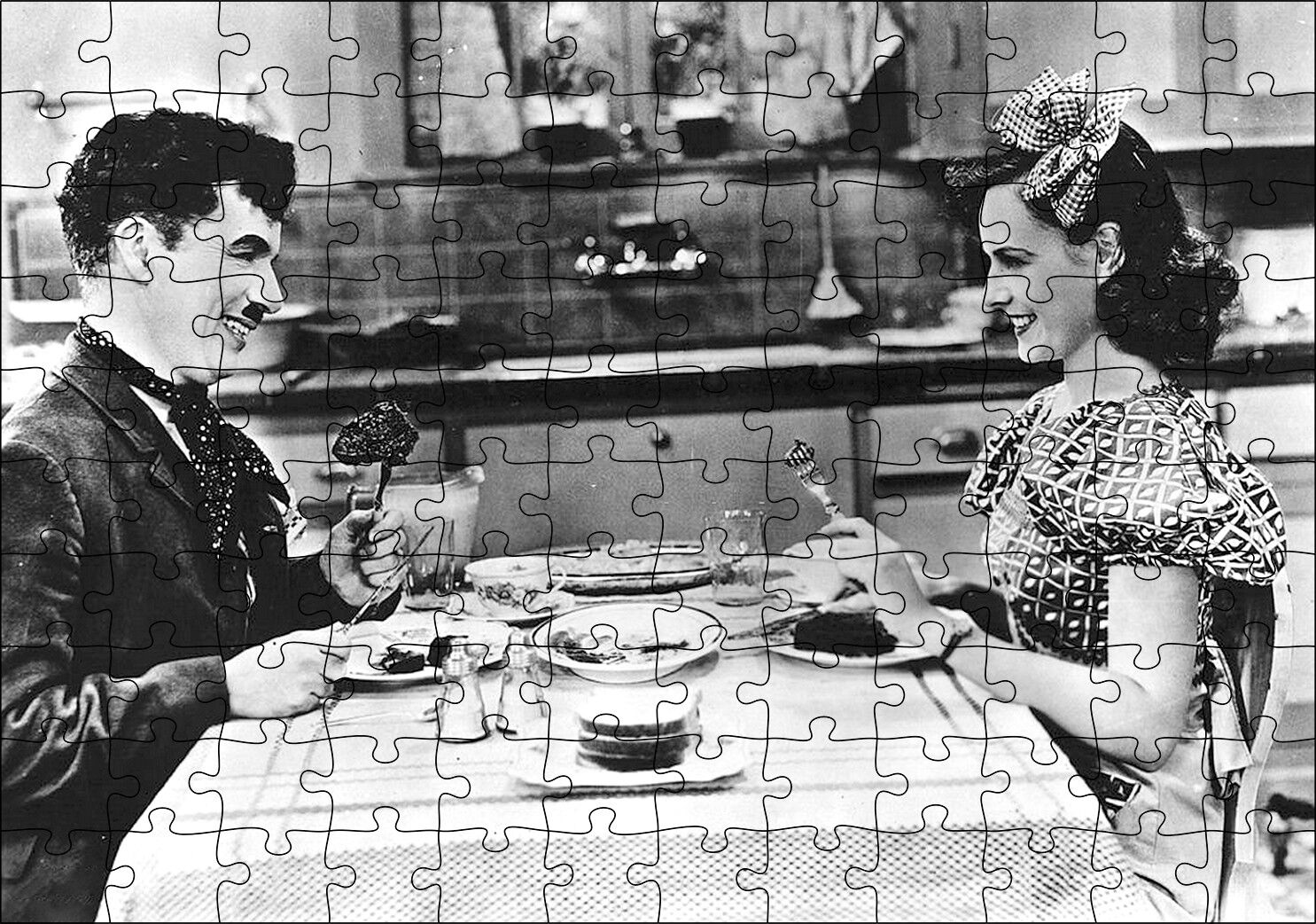 Chaplin ve Goddard Modern Zamanlarda Puzzle Yapboz MDF Ahşap 120 Parça 24 cm X 34 cm