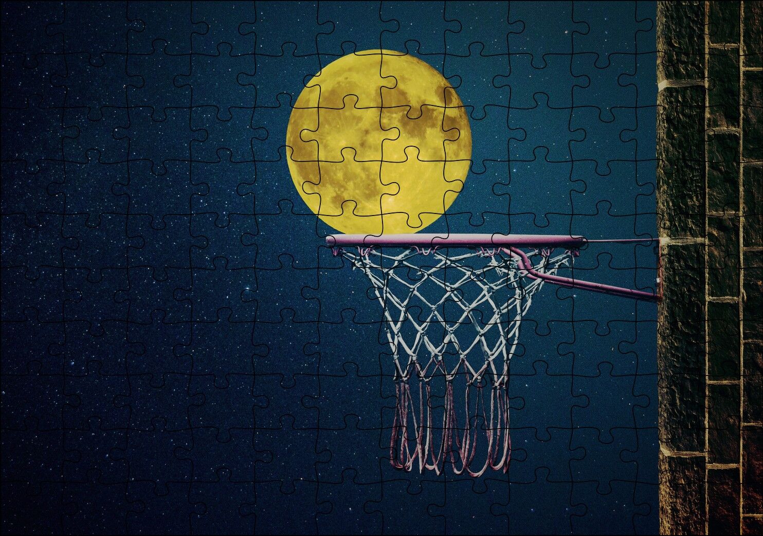 Basket Potası ve Dolunay İllüstrasyon Puzzle Yapboz MDF Ahşap