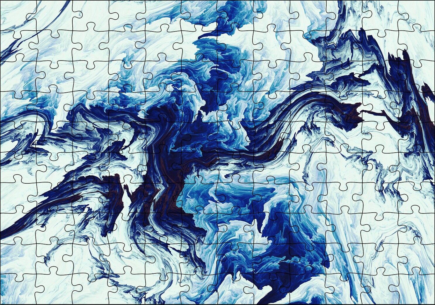 Karışan Mavi Beyaz Siyah Dalgalı Desenler Puzzle Yapboz MDF Ahşap 120 Parça 24 cm X 34 cm