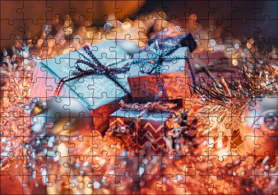 Yılbaşı Hediye Paketleri ve Süsleri Puzzle Yapboz MDF Ahşap 120 Parça 24 cm X 34 cm