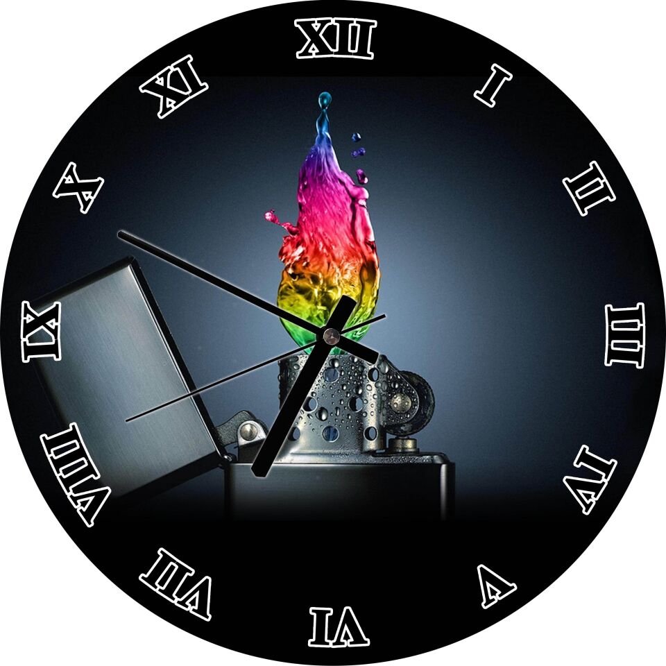 Çakmak Sıvılı Alev Mdf Ahşap Duvar Saati 30 cm Çap
