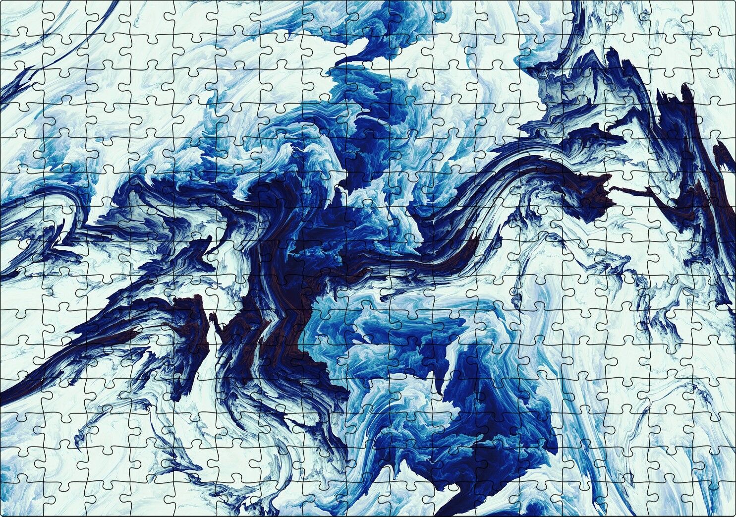 Karışan Mavi Beyaz Siyah Dalgalı Desenler Puzzle Yapboz MDF Ahşap 255 Parça 34 cm X 49 cm