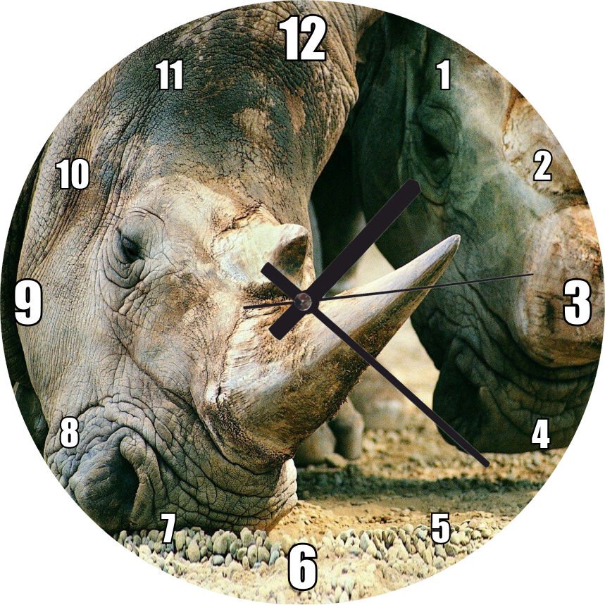 Efsanevi Gergedanlar Yakın Çekim Mdf Ahşap Duvar Saati