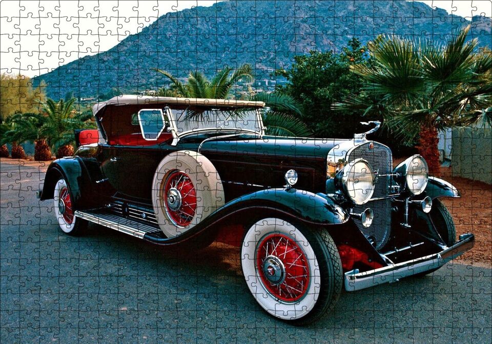 Siyah Cadillac Antika Araba Puzzle Yapboz MDF Ahşap 500 Parça 49 cm X 68 cm