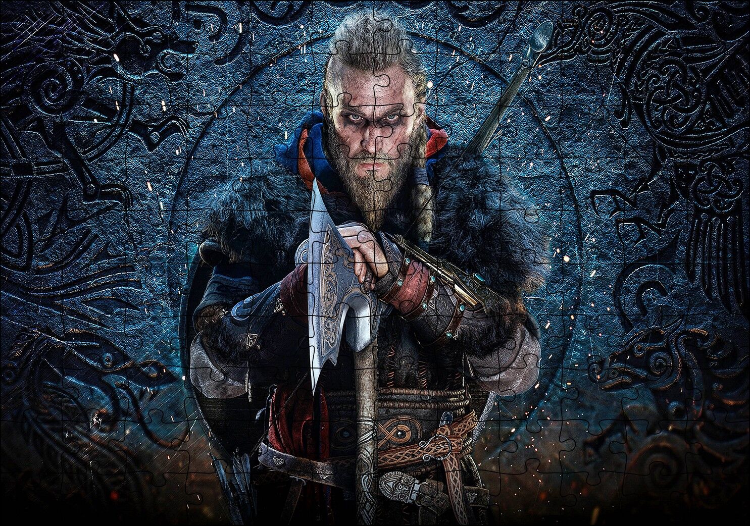 Assassins Creed Valhalla Savaşçı Görseli Puzzle Yapboz MDF Ahşap 120 Parça 24 cm X 34 cm