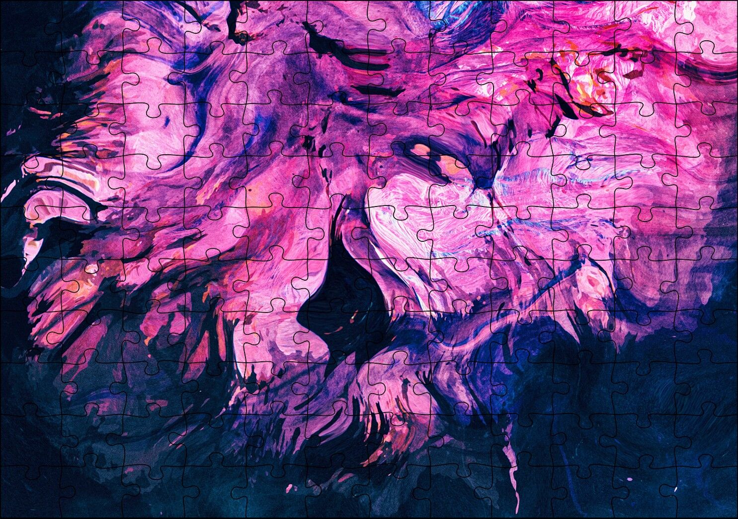 Karışan Pembe Lacivert Dalgalı Desenler Puzzle Yapboz MDF Ahşap 120 Parça 24 cm X 34 cm
