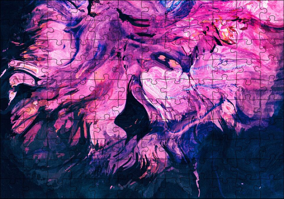 Karışan Pembe Lacivert Dalgalı Desenler Puzzle Yapboz MDF Ahşap 120 Parça 24 cm X 34 cm
