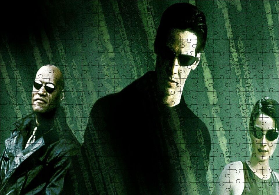 The Matrix Neo Trinity ve Morpheus Full Renkli Puzzle Yapboz MDF Ahşap 255 Parça 34 cm X 49 cm