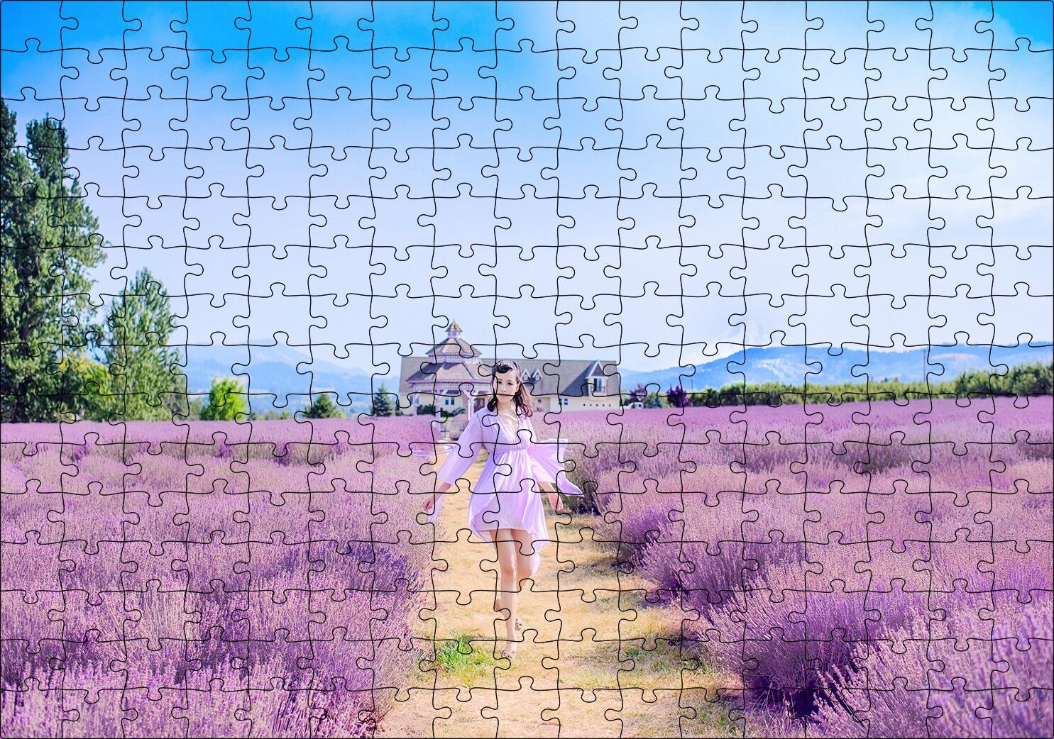 Lavanta Tarlaları Arasındaki Kız Puzzle Yapboz MDF Ahşap 255 Parça 34 cm X 49 cm
