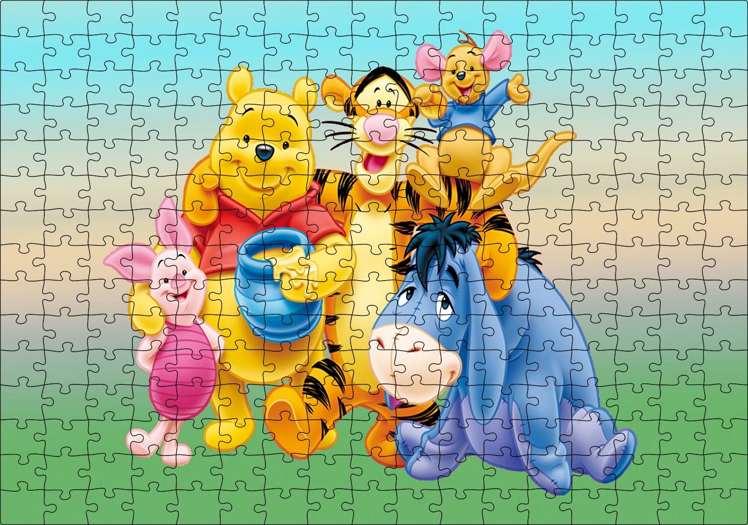 Winnie The Pooh Tüm Karakterler Puzzle Yapboz MDF Ahşap 255 Parça 34 cm X 49 cm