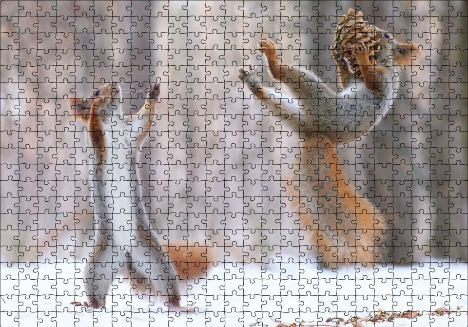 Karda Oynayan Sincaplar Puzzle Yapboz MDF Ahşap 500 Parça 49 cm X 68 cm