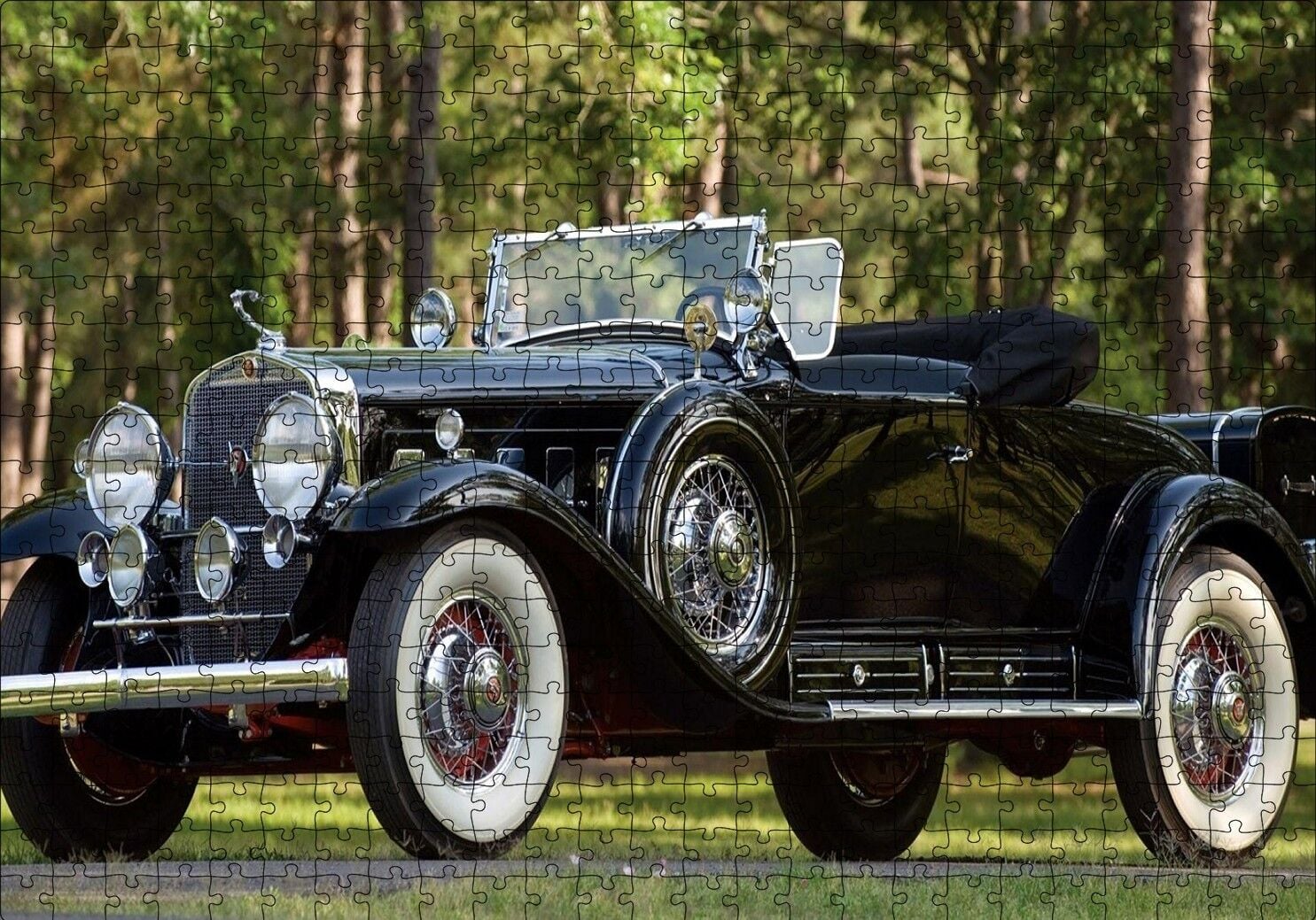 Siyah Cadillac Cabrio Antika Araba Puzzle Yapboz MDF Ahşap 500 Parça 49 cm X 68 cm