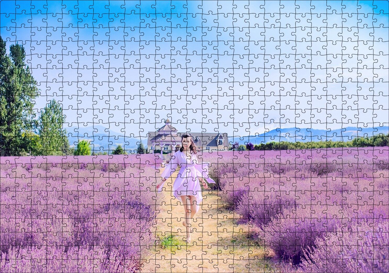 Lavanta Tarlaları Arasındaki Kız Puzzle Yapboz MDF Ahşap 500 Parça 49 cm X 68 cm