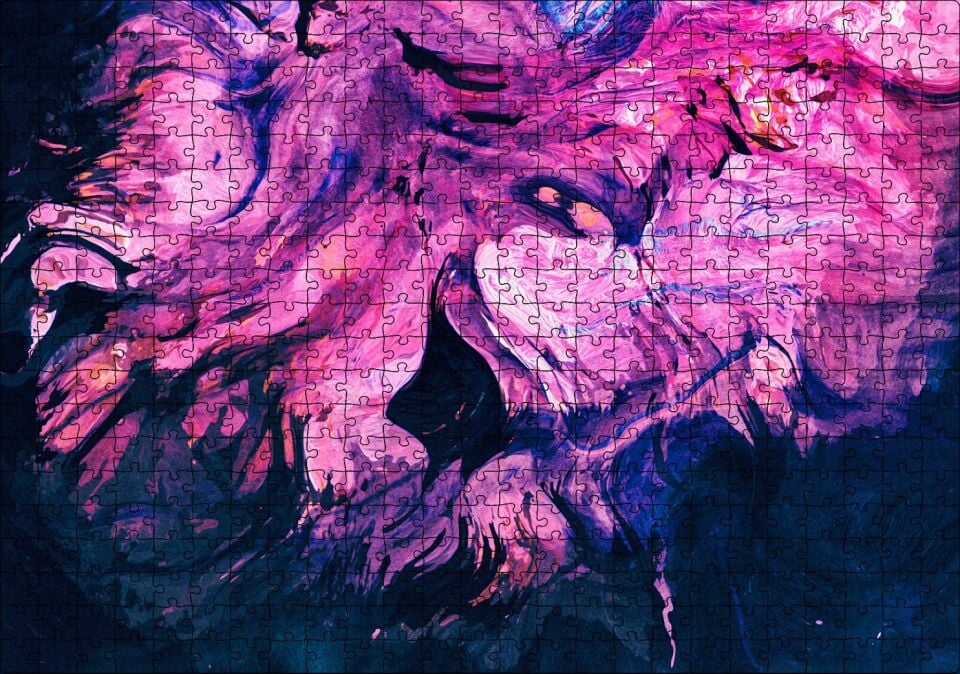 Karışan Pembe Lacivert Dalgalı Desenler Puzzle Yapboz MDF Ahşap 500 Parça 49 cm X 68 cm