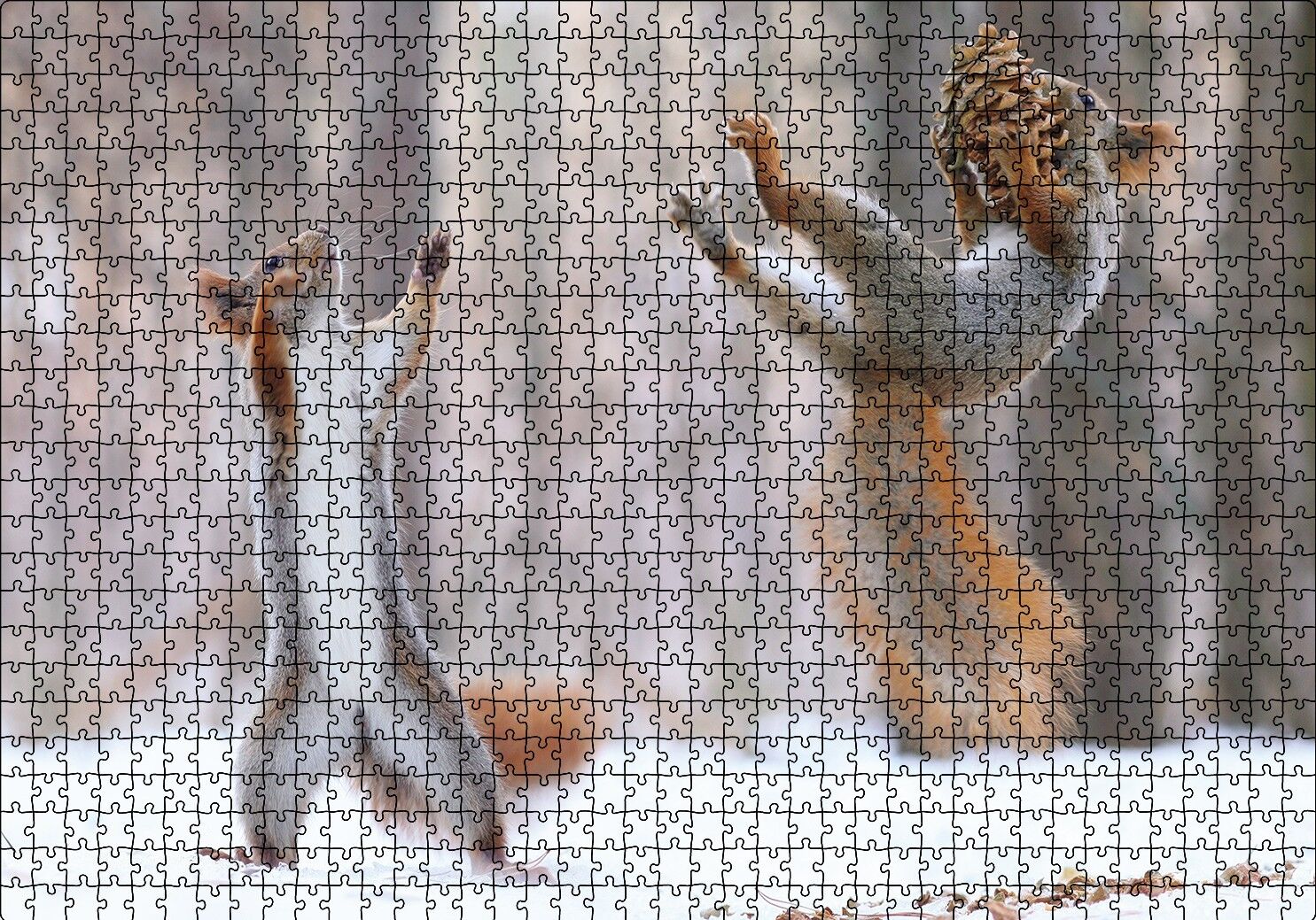 Karda Oynayan Sincaplar Puzzle Yapboz MDF Ahşap 1000 Parça 49 cm X 68 cm