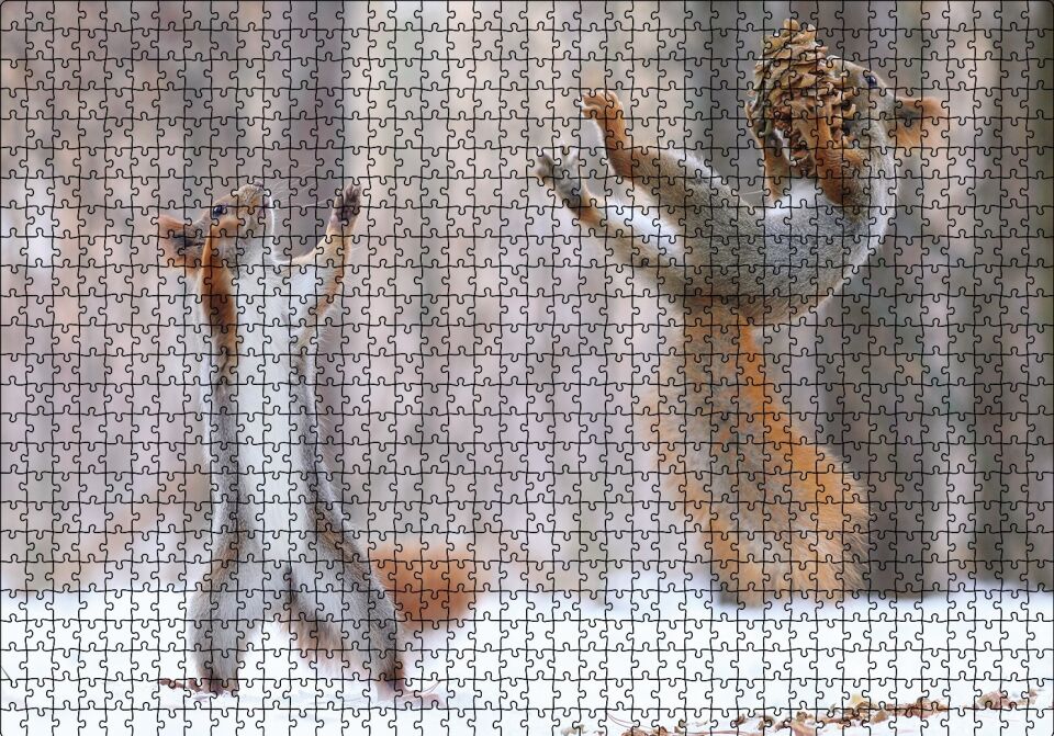 Karda Oynayan Sincaplar Puzzle Yapboz MDF Ahşap 1000 Parça 49 cm X 68 cm