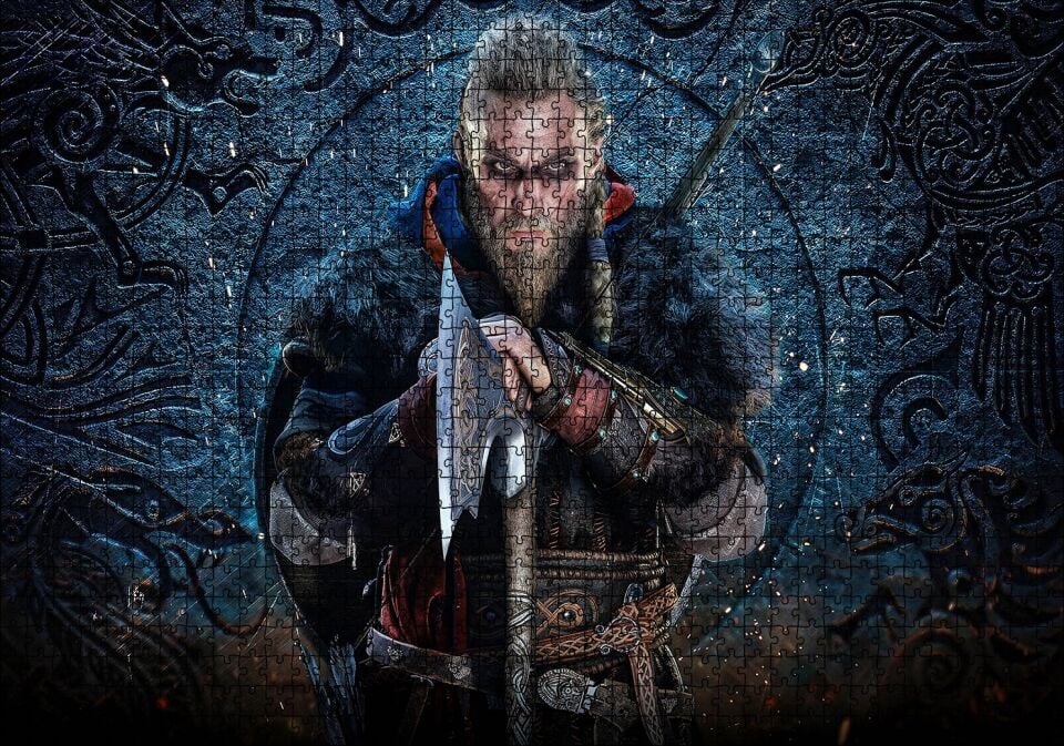 Assassins Creed Valhalla Savaşçı Görseli Puzzle Yapboz MDF Ahşap 1000 Parça 49 cm X 68 cm