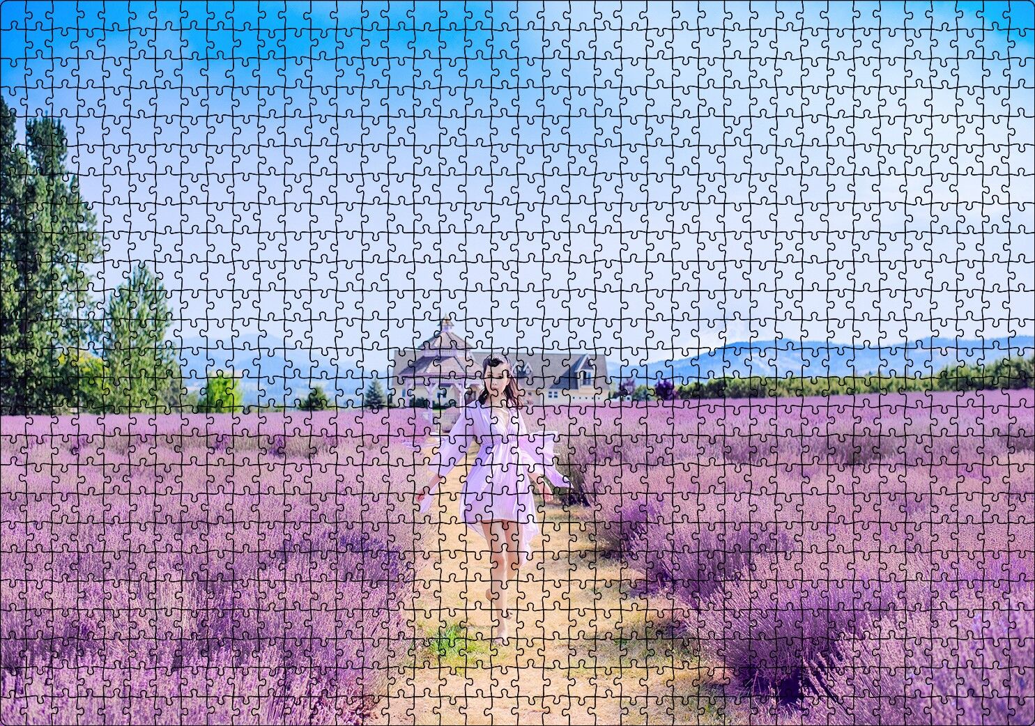 Lavanta Tarlaları Arasındaki Kız Puzzle Yapboz MDF Ahşap 1000 Parça 49 cm X 68 cm