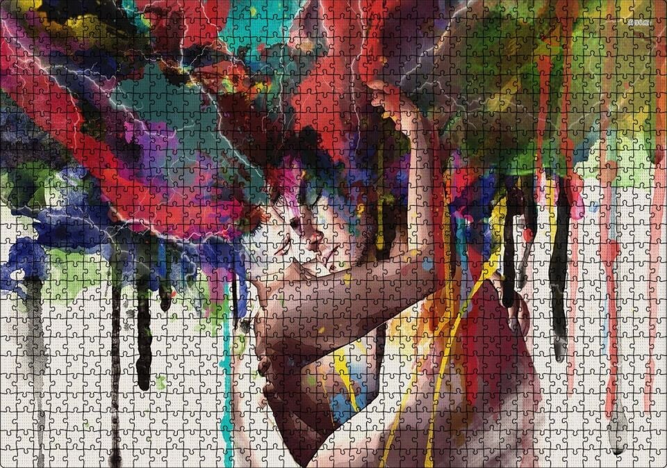 Romantik Çift Suluboya Efektli Puzzle Yapboz MDF Ahşap 1000 Parça 49 cm X 68 cm