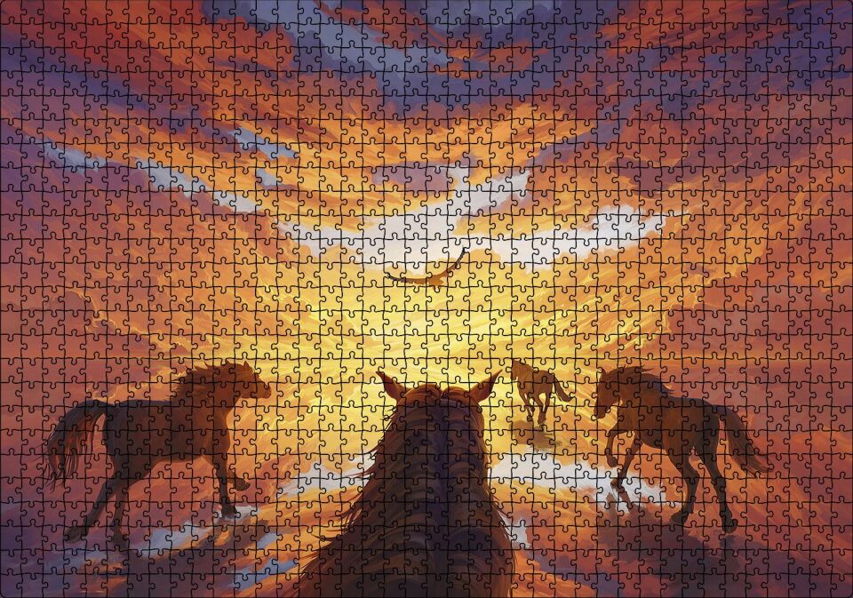 Güne Koşan Atlar Fantastik Puzzle Yapboz MDF Ahşap 1000 Parça 49 cm X 68 cm