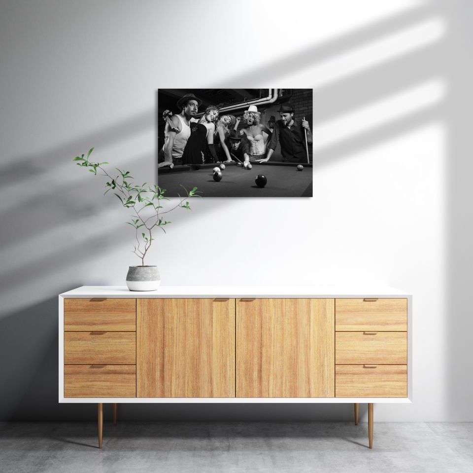 Bilardo Oyuncuları Nostalji MDF Akşap Duvar Tablo