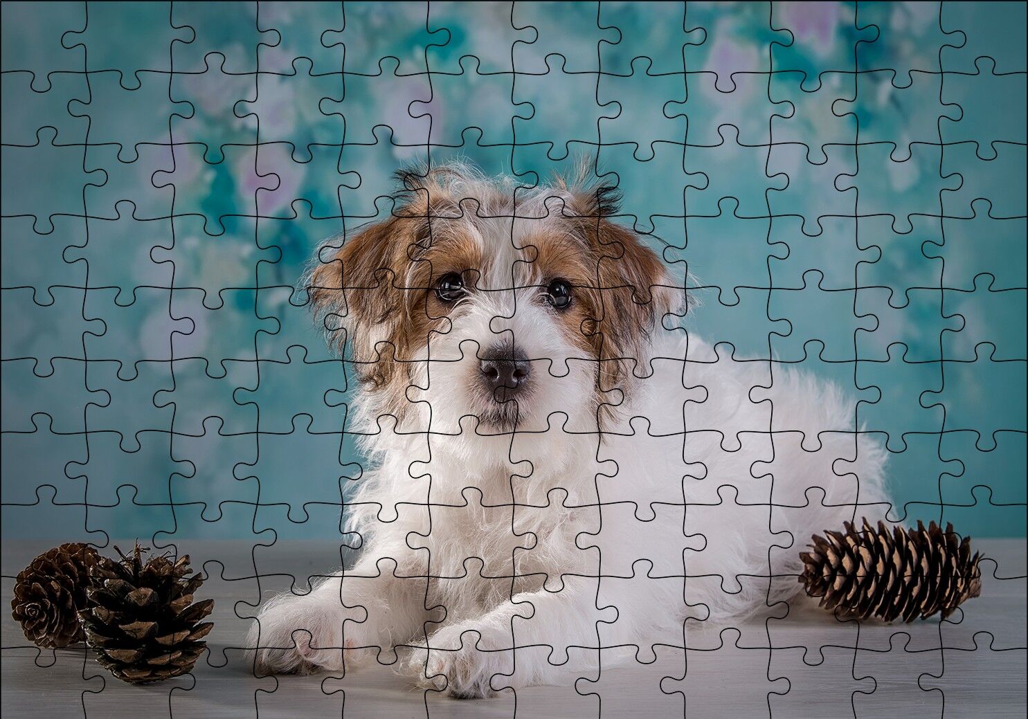 Beyaz Kahverengi Tüylü Terrier Puzzle Yapboz MDF Ahşap 120 Parça 24 cm X 34 cm