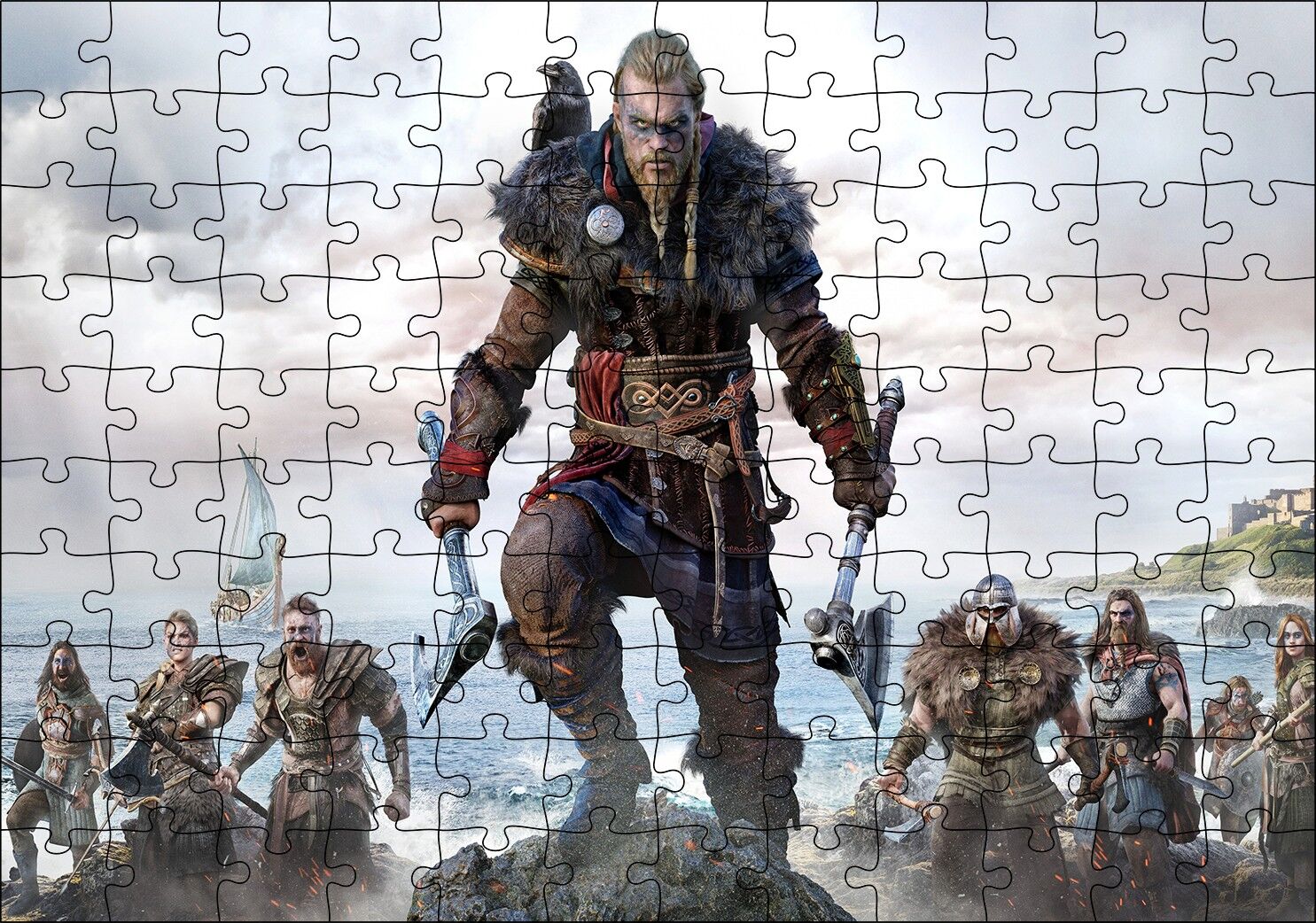 Assassins Creed Valhalla Savaşçılar Deniz Görseli Puzzle Yapboz MDF Ahşap 120 Parça 24 cm X 34 cm