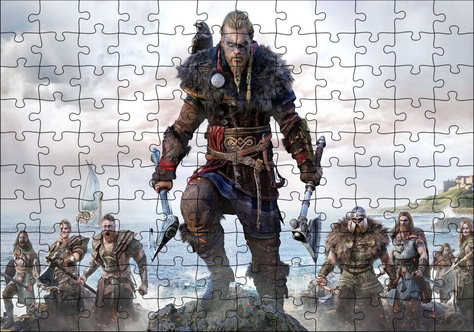 Assassins Creed Valhalla Savaşçılar Deniz Görseli Puzzle Yapboz MDF Ahşap 120 Parça 24 cm X 34 cm