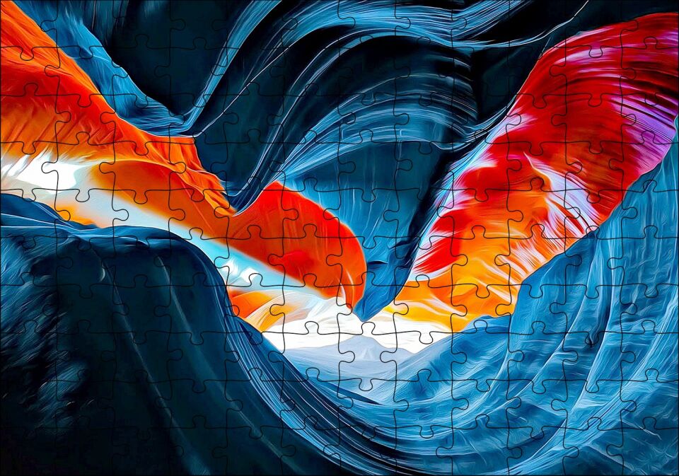 Turuncu Mavi Kanyon Görseli Gerçeküstü Resim Puzzle Yapboz MDF Ahşap