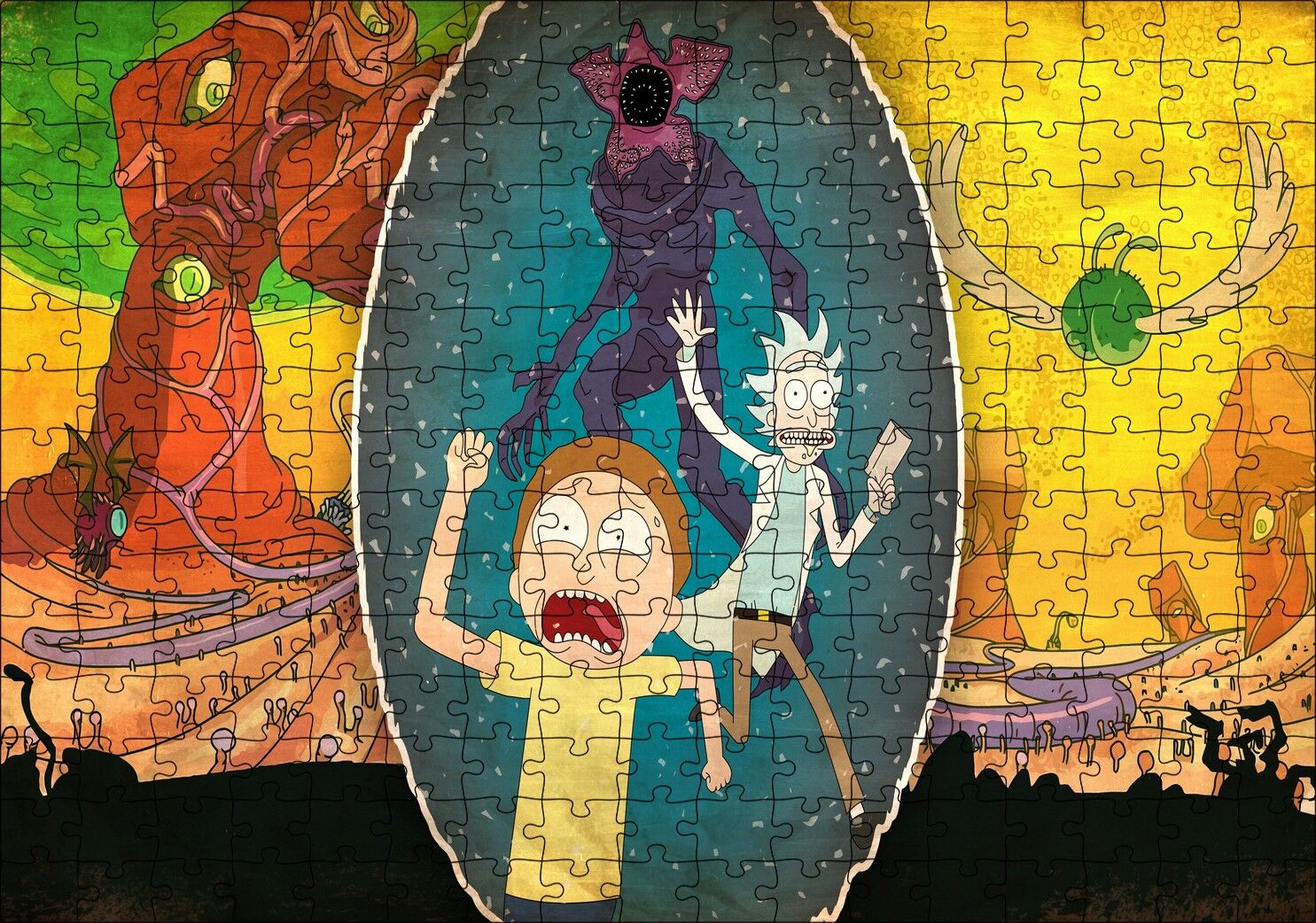 Rick ve Morty Bitmeyen Kaçış Puzzle Yapboz MDF Ahşap 255 Parça 34 cm X 49 cm