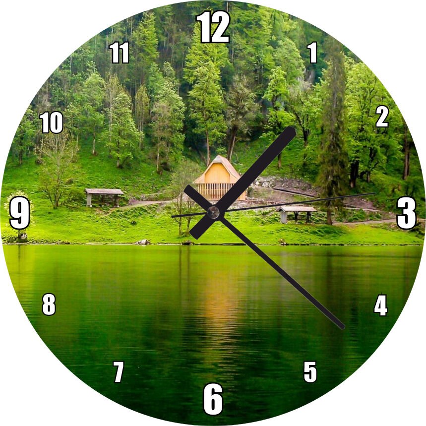 Dağ Gölü Sık Orman ve Şirin Kulübe Mdf Ahşap Duvar Saati