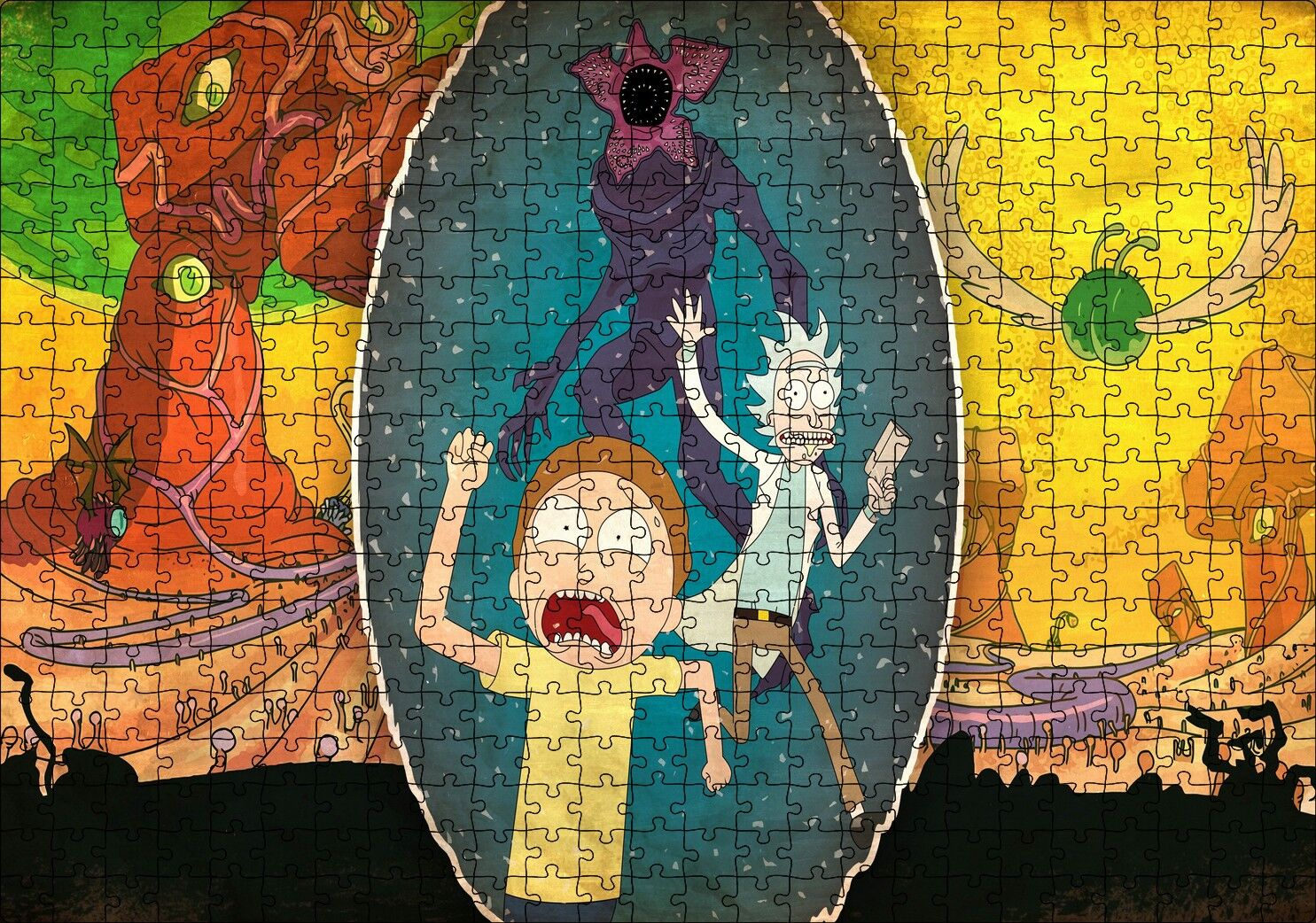 Rick ve Morty Bitmeyen Kaçış Puzzle Yapboz MDF Ahşap 500 Parça 49 cm X 68 cm