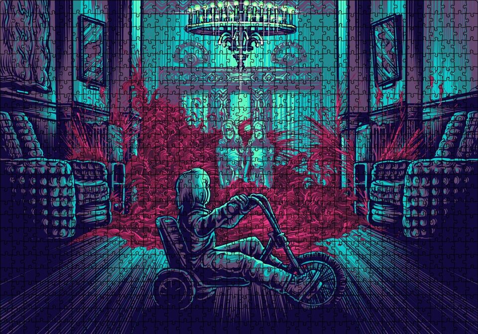 The Shining İkizler ve Bisikletli Çocuk Puzzle Yapboz MDF Ahşap 1000 Parça 49 cm X 68 cm