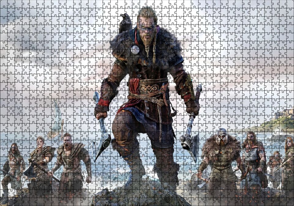 Assassins Creed Valhalla Savaşçılar Deniz Görseli Puzzle Yapboz MDF Ahşap 1000 Parça 49 cm X 68 cm