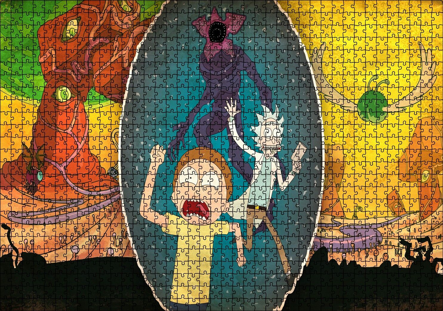 Rick ve Morty Bitmeyen Kaçış Puzzle Yapboz MDF Ahşap 1000 Parça 49 cm X 68 cm