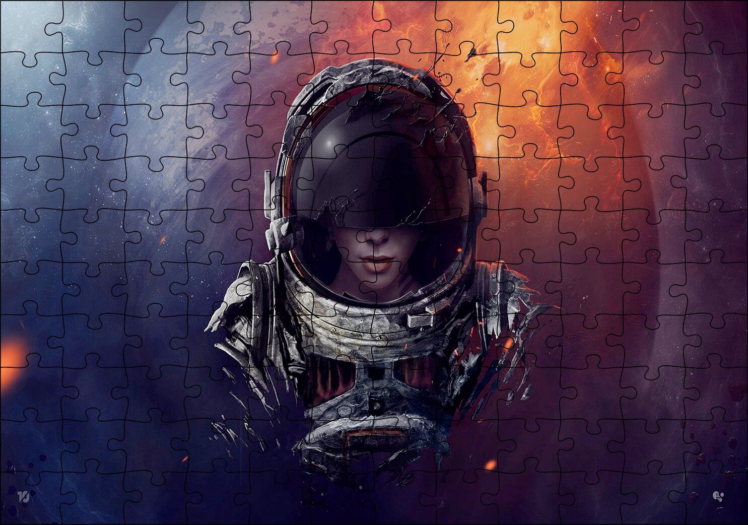 Uzay Güneş Işığı Astronot Görseli Puzzle Yapboz MDF Ahşap