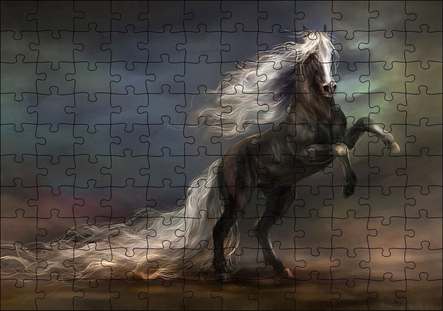 Uzun Yeleli Şahlanan At Görseli Puzzle Yapboz MDF Ahşap