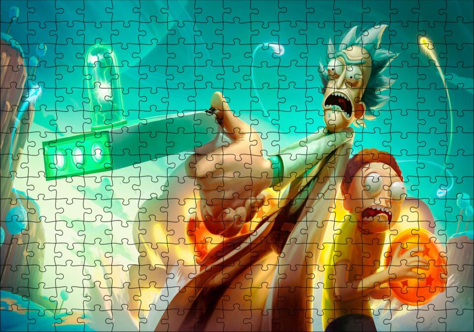Rick ve Morty Dragon Ball Puzzle Yapboz MDF Ahşap 255 Parça 34 cm X 49 cm