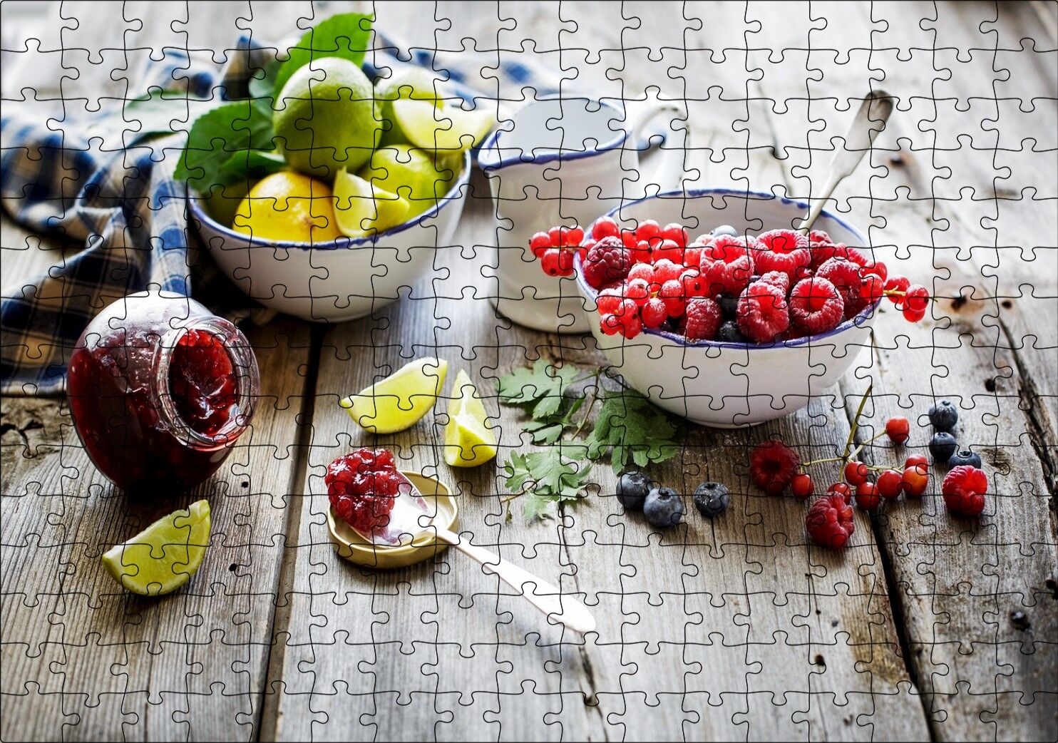 Kasede Ahududu Kızılcık Limon Lime ve Reçel Kavanozu Puzzle Yapboz MDF Ahşap 255 Parça 34 cm X 49 cm