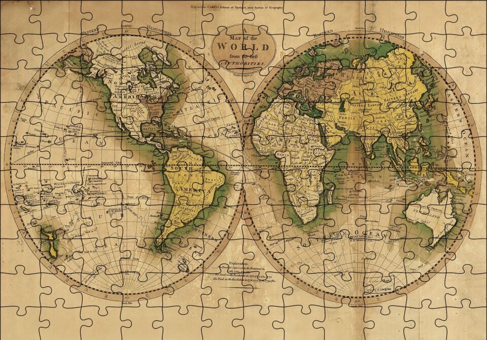 1800lerin Sonu Dünya Haritası Puzzle Yapboz MDF Ahşap