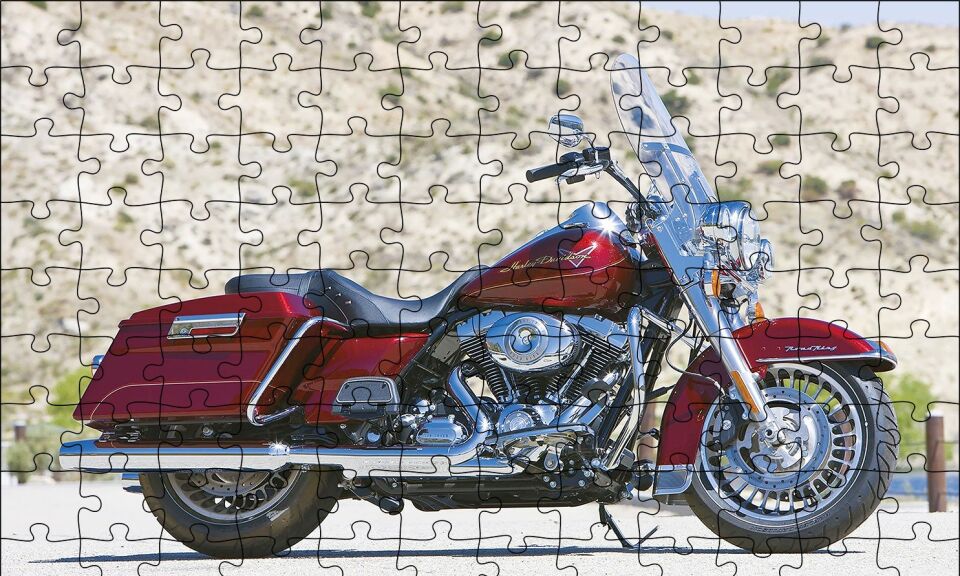 Harley Davidson Bordo Motorsiklet Puzzle Yapboz MDF Ahşap