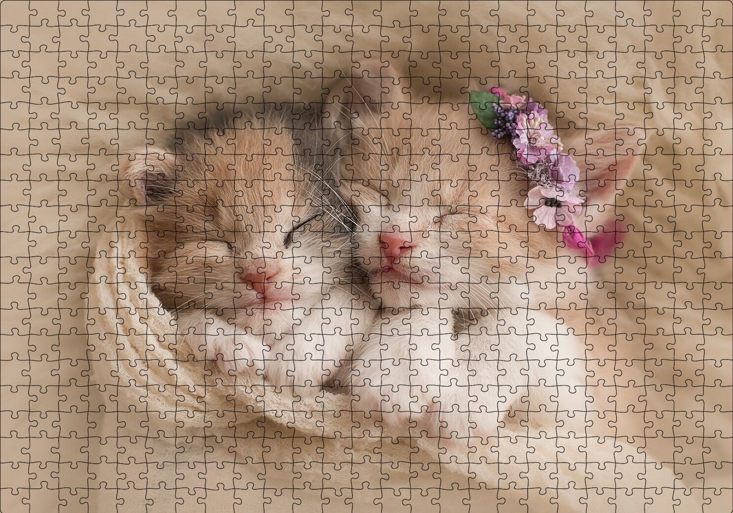 Birlikte Uyuyan Sevimli Yavru Kediler Puzzle Yapboz MDF Ahşap 500 Parça 49 cm X 68 cm