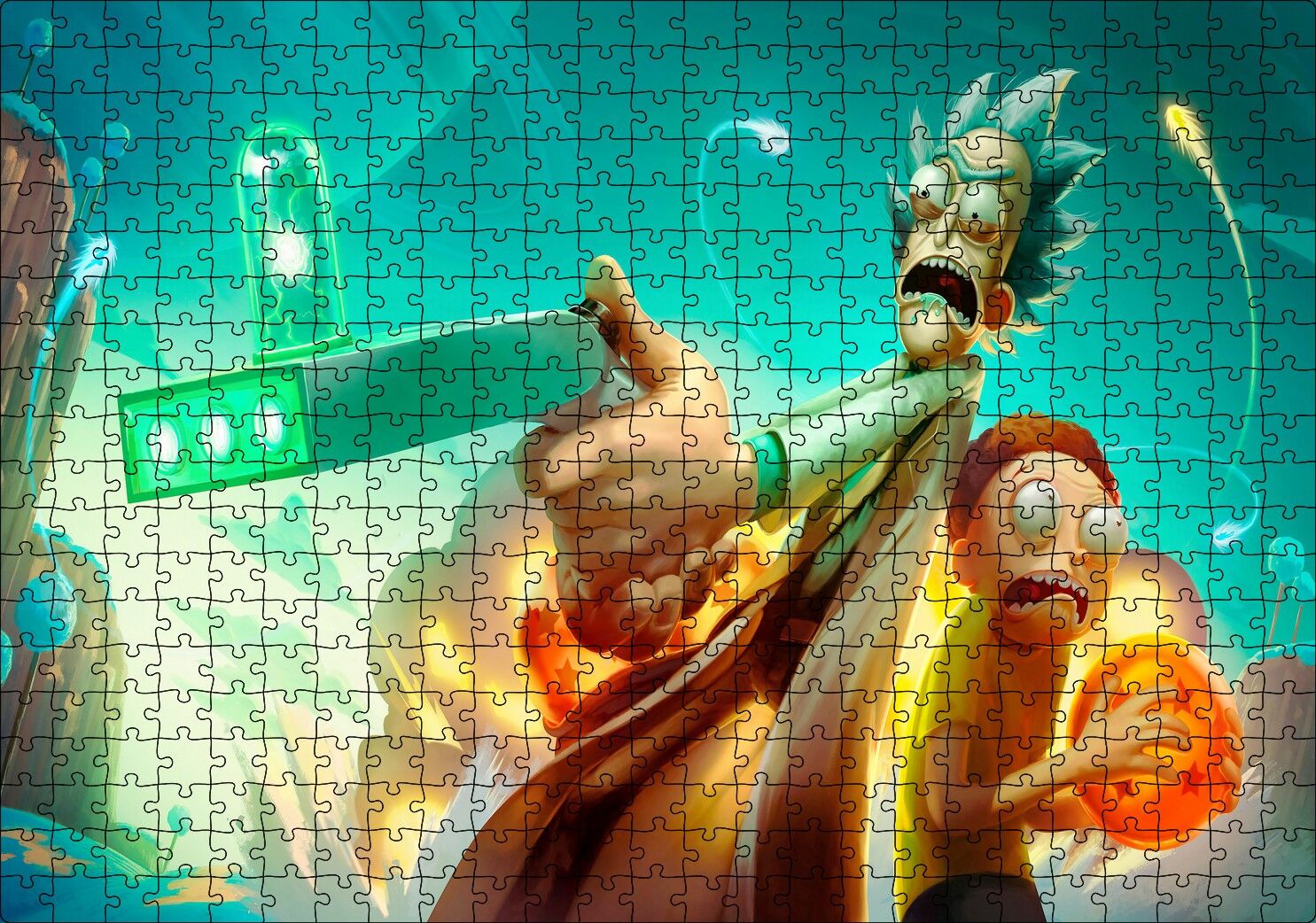 Rick ve Morty Dragon Ball Puzzle Yapboz MDF Ahşap 500 Parça 49 cm X 68 cm