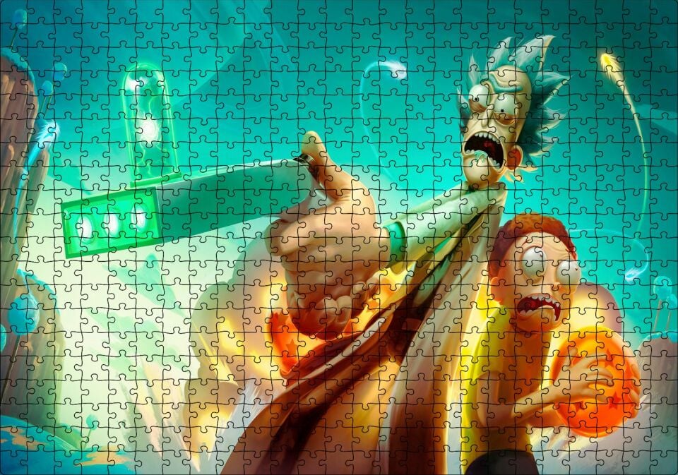 Rick ve Morty Dragon Ball Puzzle Yapboz MDF Ahşap 500 Parça 49 cm X 68 cm